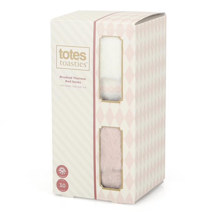 totes toasties® Ladies Premium Brushed Thermal Bed Sock (Twin Pack) Cream / Pink Extra Image 1